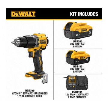 DEWALT 20V MAX BRUSHLESS ATOMIC™ HAMMER DRILL DRIVER (5.0AH x1) DCD799P1T
